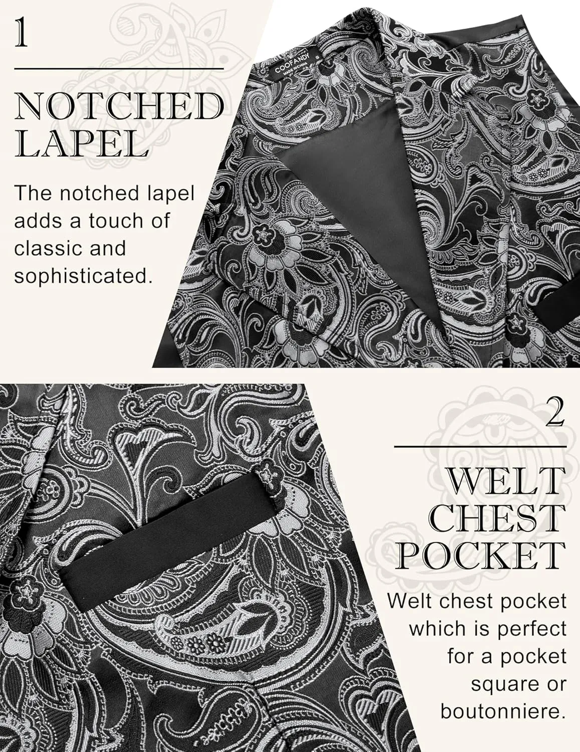 COOFANDY Mens Suit Vest Paisley Floral Victorian Vests Gothic Steampunk Formal Waistcoat Tuxedo Vests with Notched Lapels