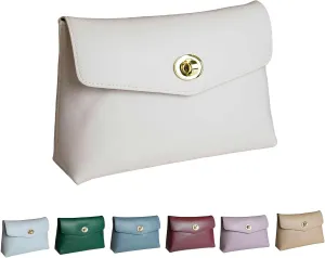 Cosmetic Bag Travel Makeup Pouch Travel Organizer, Zipper Pouch Bags for Women Vegan Leather (Coconut Milk)