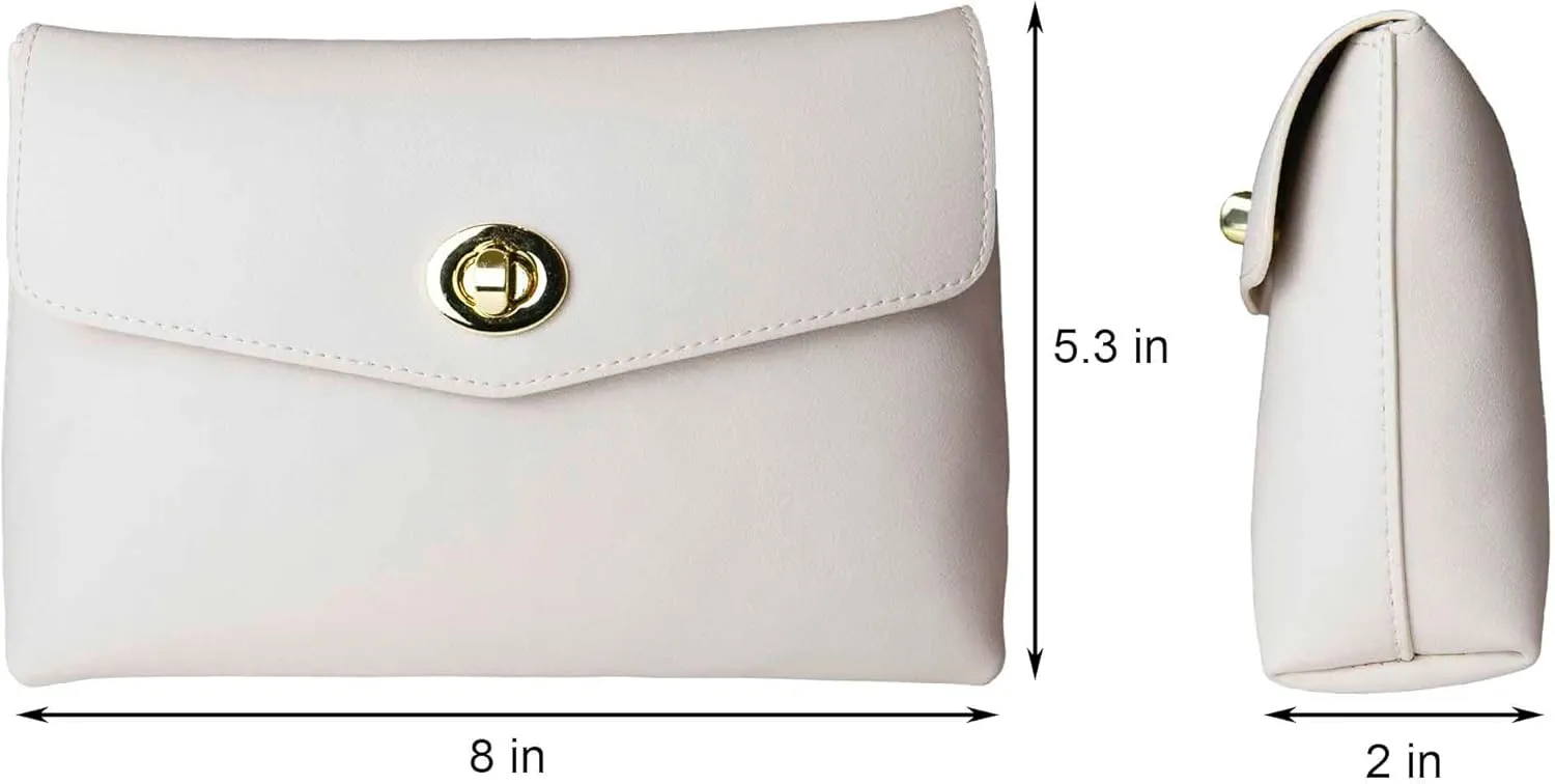Cosmetic Bag Travel Makeup Pouch Travel Organizer, Zipper Pouch Bags for Women Vegan Leather (Coconut Milk)