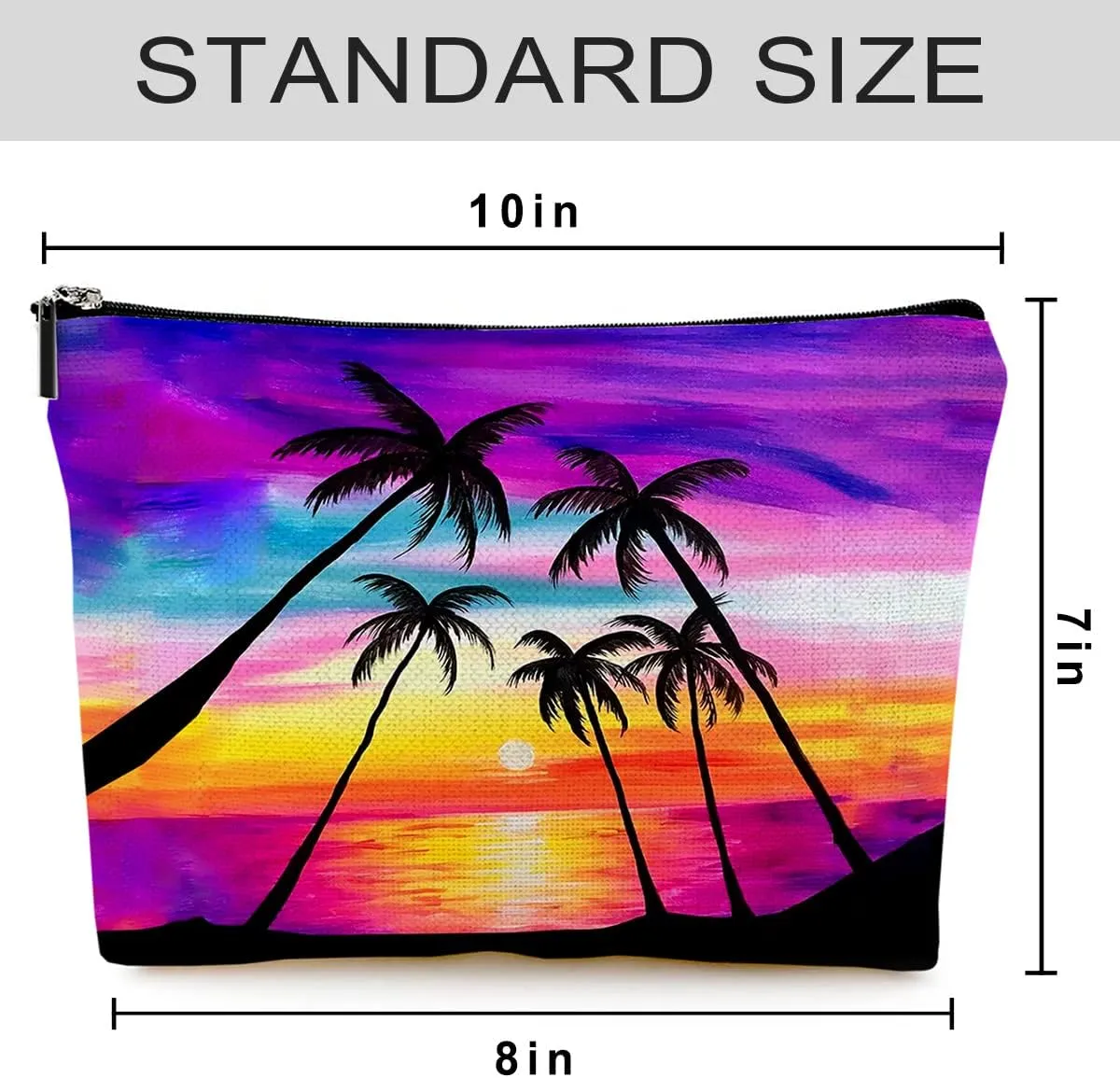 Cosmetic Bags for Women - Travel Makeup Bag - Canvas - Waterproof - Sunset Coconut Palm - Red