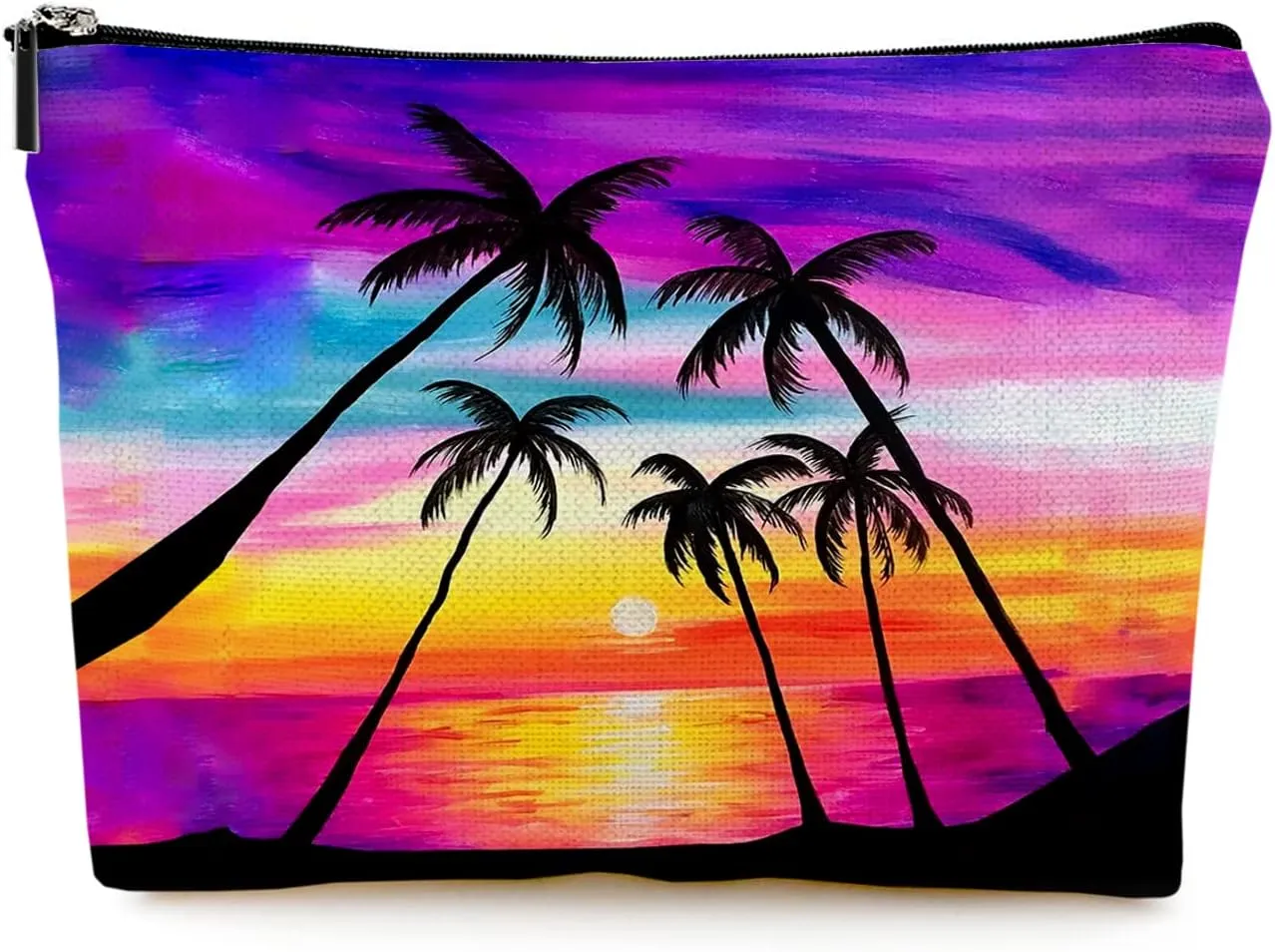 Cosmetic Bags for Women - Travel Makeup Bag - Canvas - Waterproof - Sunset Coconut Palm - Red