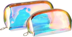 Cosmetic Makeup Bag and Toiletry Bag Set of 2, TPU Makeup Bag for Purse, TSA-Friendly Half Clear Makeup Bag, Travel Toiletry Bags, 2 Bags Set