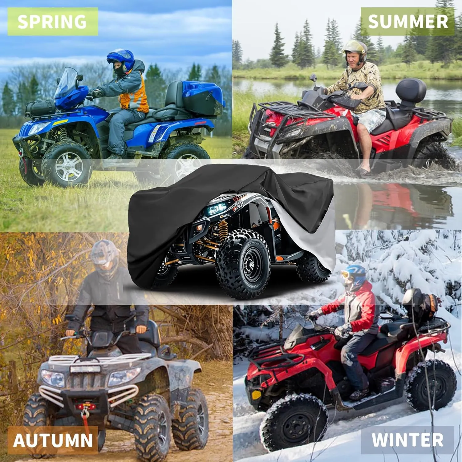 COVERVIN ATV Cover, Heavy Duty Waterproof Oxford Fabric Protective 4 Wheeler Quad Cover for 86" Kawasaki Honda Polaris Yamaha (Black&Silver)
