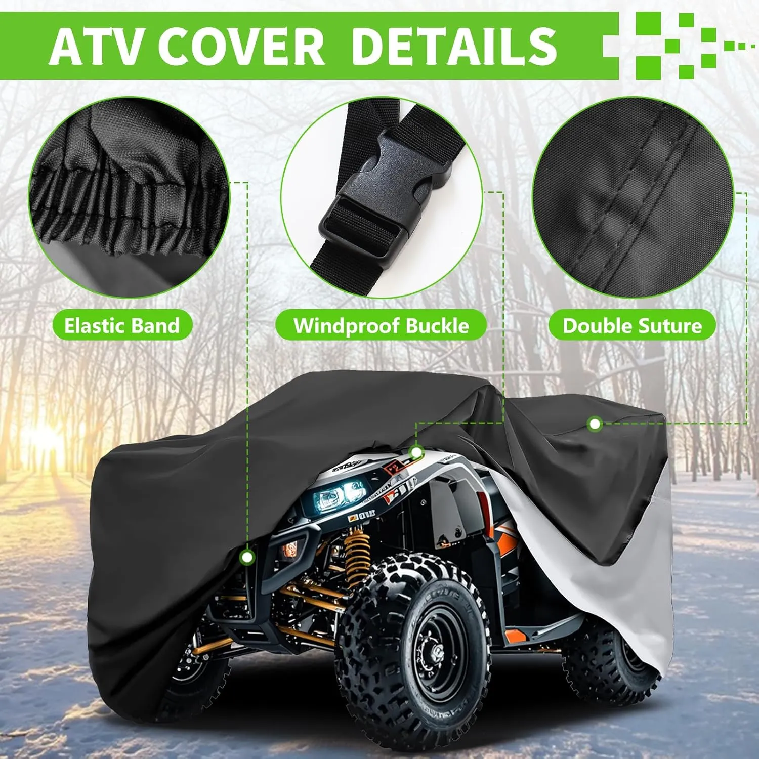 COVERVIN ATV Cover, Heavy Duty Waterproof Oxford Fabric Protective 4 Wheeler Quad Cover for 86" Kawasaki Honda Polaris Yamaha (Black&Silver)