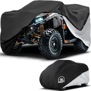 COVERVIN ATV Cover, Heavy Duty Waterproof Oxford Fabric Protective 4 Wheeler Quad Cover for 86" Kawasaki Honda Polaris Yamaha (Black&Silver)