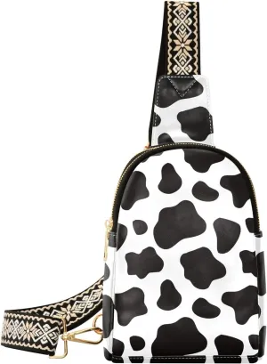 Cow Print Waist Packs Fashion Sling Bags Leather Crossbody Bag with Strap for Womem Men