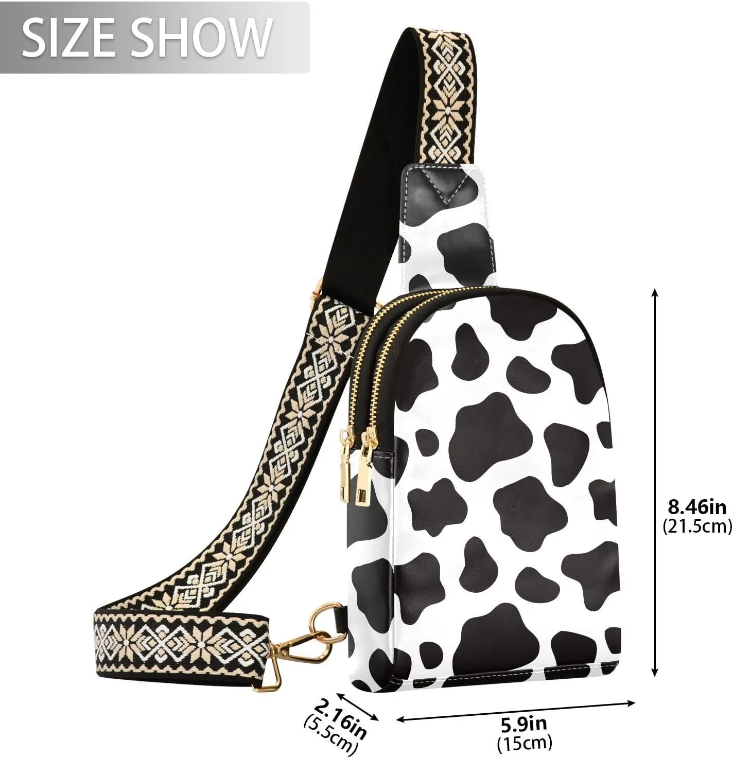Cow Print Waist Packs Fashion Sling Bags Leather Crossbody Bag with Strap for Womem Men