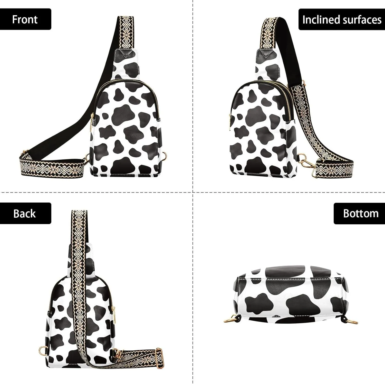 Cow Print Waist Packs Fashion Sling Bags Leather Crossbody Bag with Strap for Womem Men