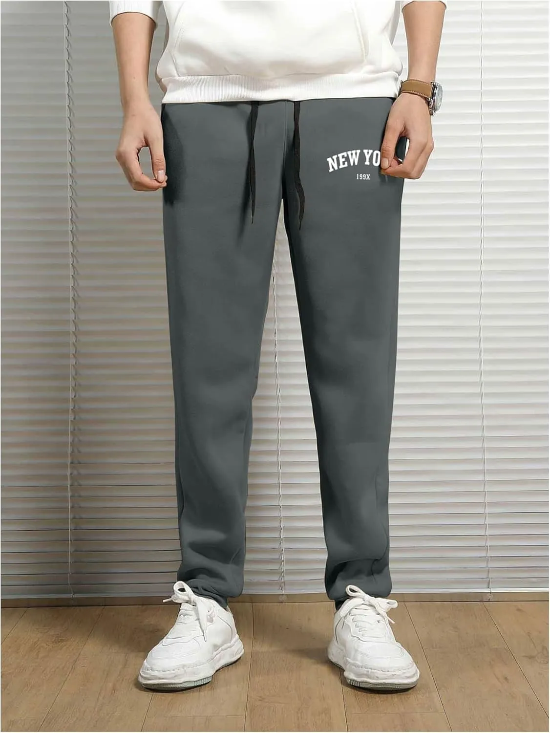 COZYEASE Men's Plaid Letter Print Sweatpants Drawstring Waist Tie Front Jogger Pants with Pocket