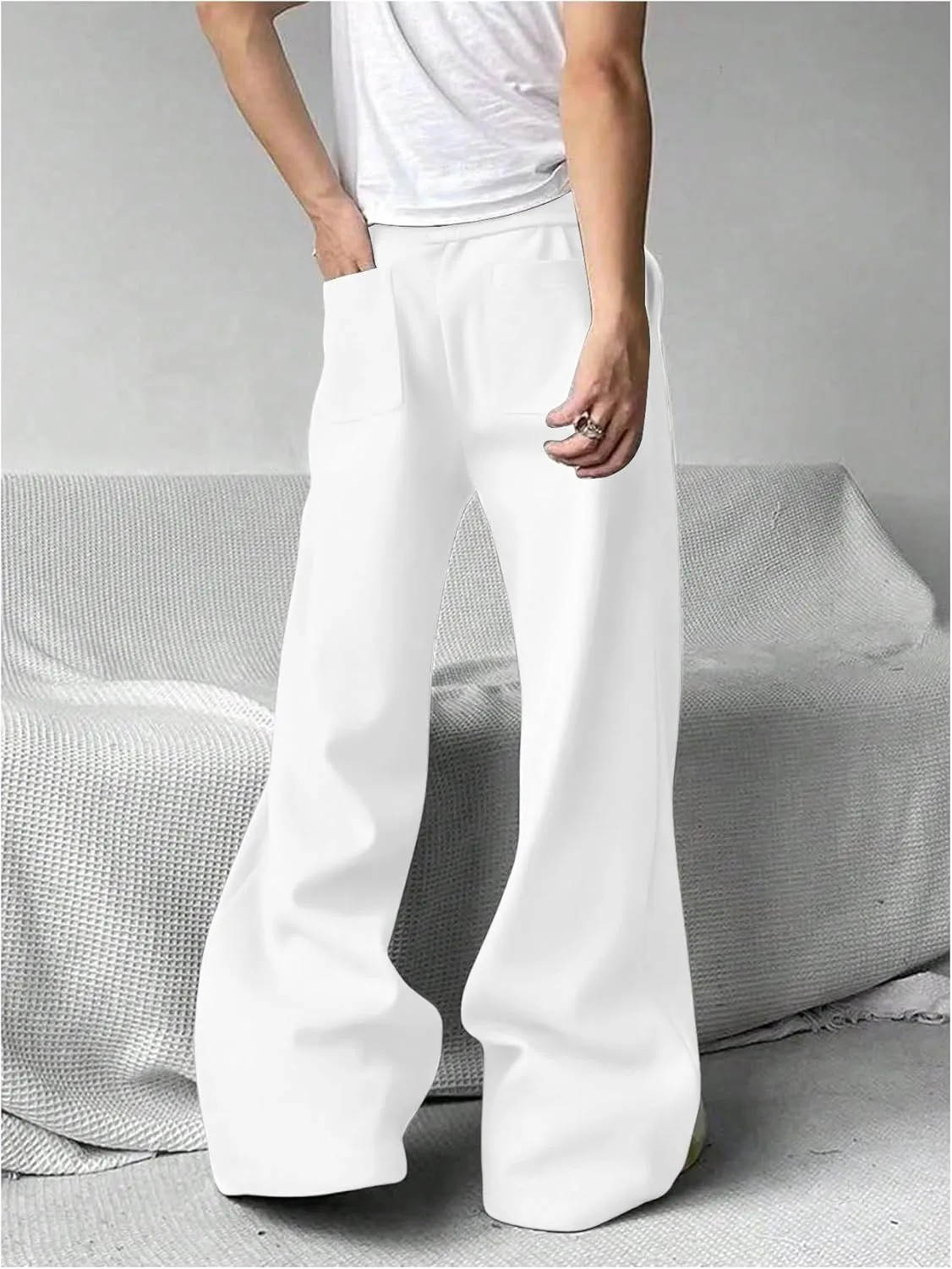 COZYEASE Men's Sweatpants Athletic Drawstring Waist Wide Leg Sweatpants Casual Baggy Pants with Pockets