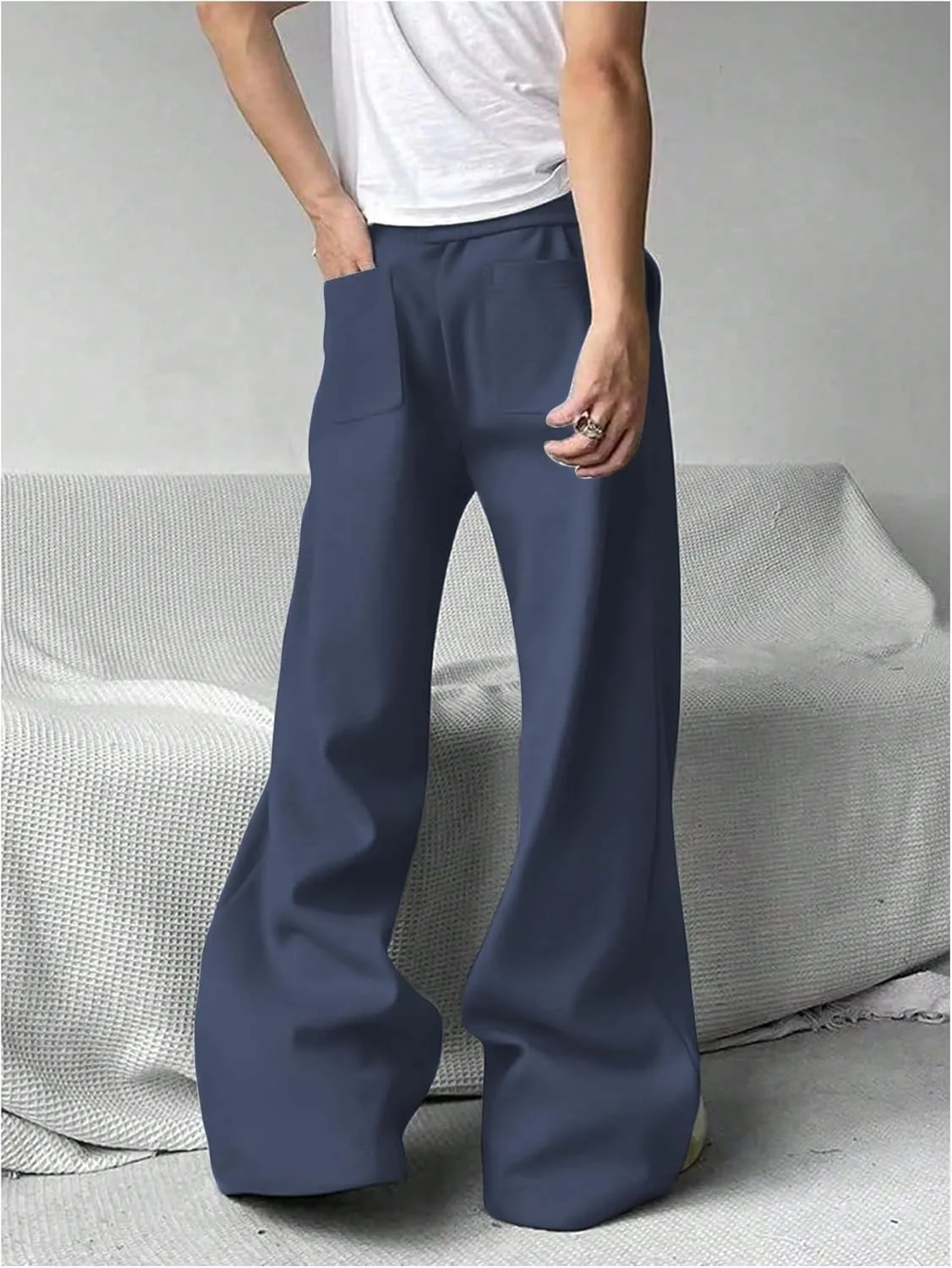 COZYEASE Men's Sweatpants Athletic Drawstring Waist Wide Leg Sweatpants Casual Baggy Pants with Pockets