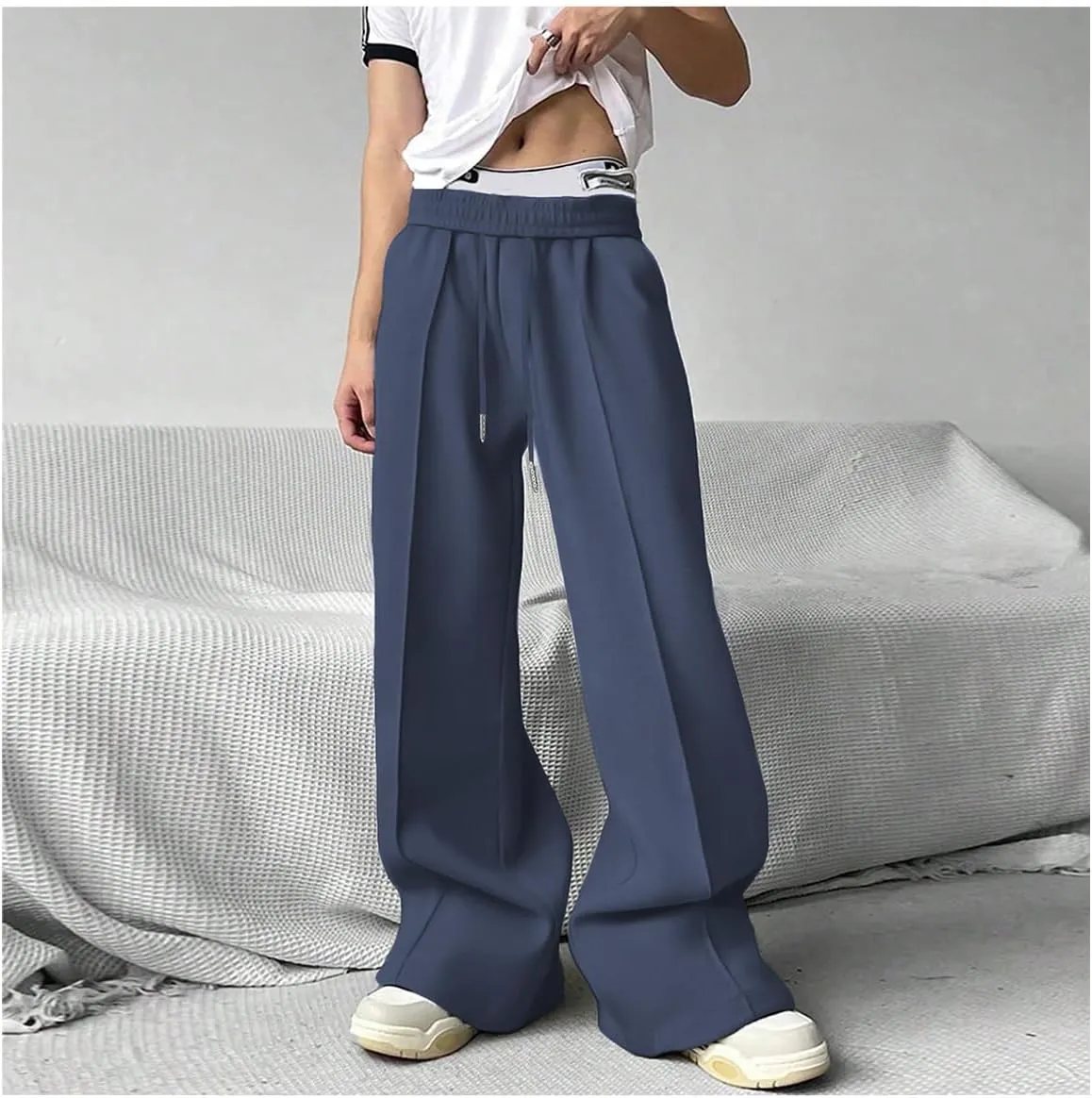 COZYEASE Men's Sweatpants Athletic Drawstring Waist Wide Leg Sweatpants Casual Baggy Pants with Pockets