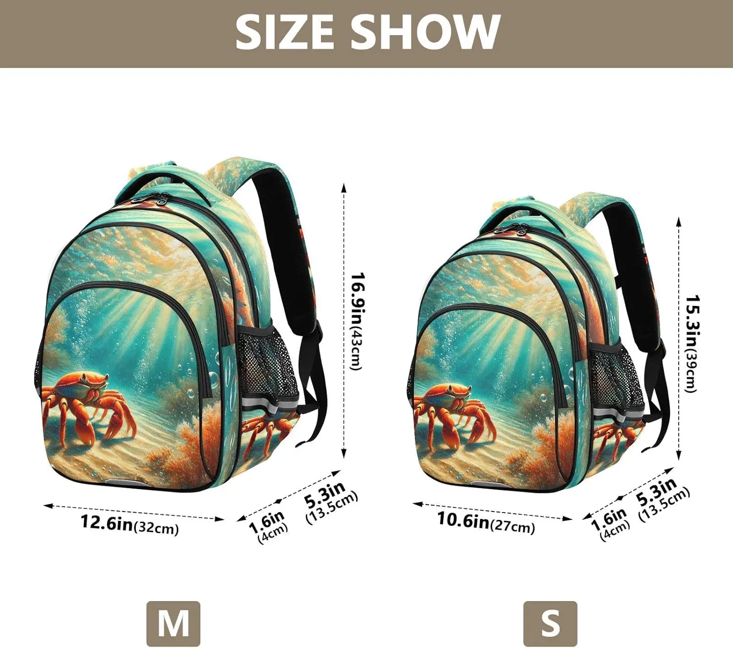 Crab Seabed Sunshine Kids Backpack for School Boys Girls Bookbag Elementary Primary Middle School Toddler Back Pack for Travel Nursery Outdoor S