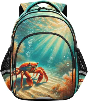 Crab Seabed Sunshine Kids Backpack for School Boys Girls Bookbag Elementary Primary Middle School Toddler Back Pack for Travel Nursery Outdoor S