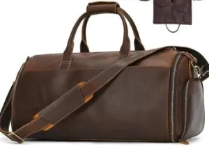 Crazy Horse Leather Folding Suit Bag Man Business Travel Bag with Shoe Pocket Clothes Cover Luggage Duffel Bag Man Bag for Suits