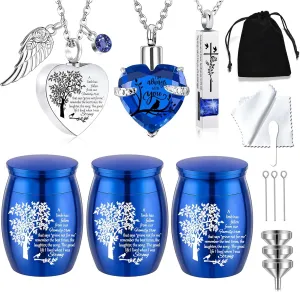 Cremation Urn Necklace for Ashes Set of 6- Small Cremation Urns for Human/Pet Ashes Keepsake Sharing Urns Memorial Ashes Holder-A Limb has Fallen from The Family Tree (6Pcs-Blue)
