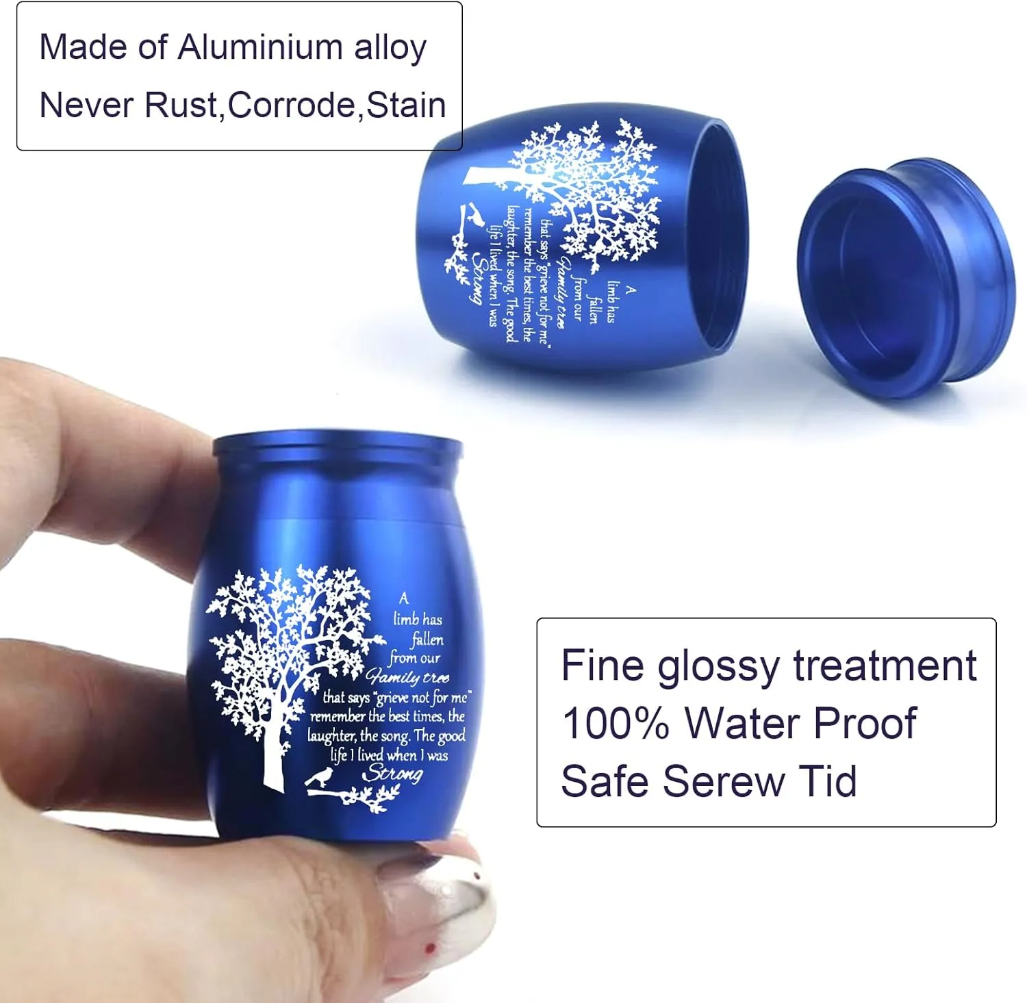 Cremation Urn Necklace for Ashes Set of 6- Small Cremation Urns for Human/Pet Ashes Keepsake Sharing Urns Memorial Ashes Holder-A Limb has Fallen from The Family Tree (6Pcs-Blue)