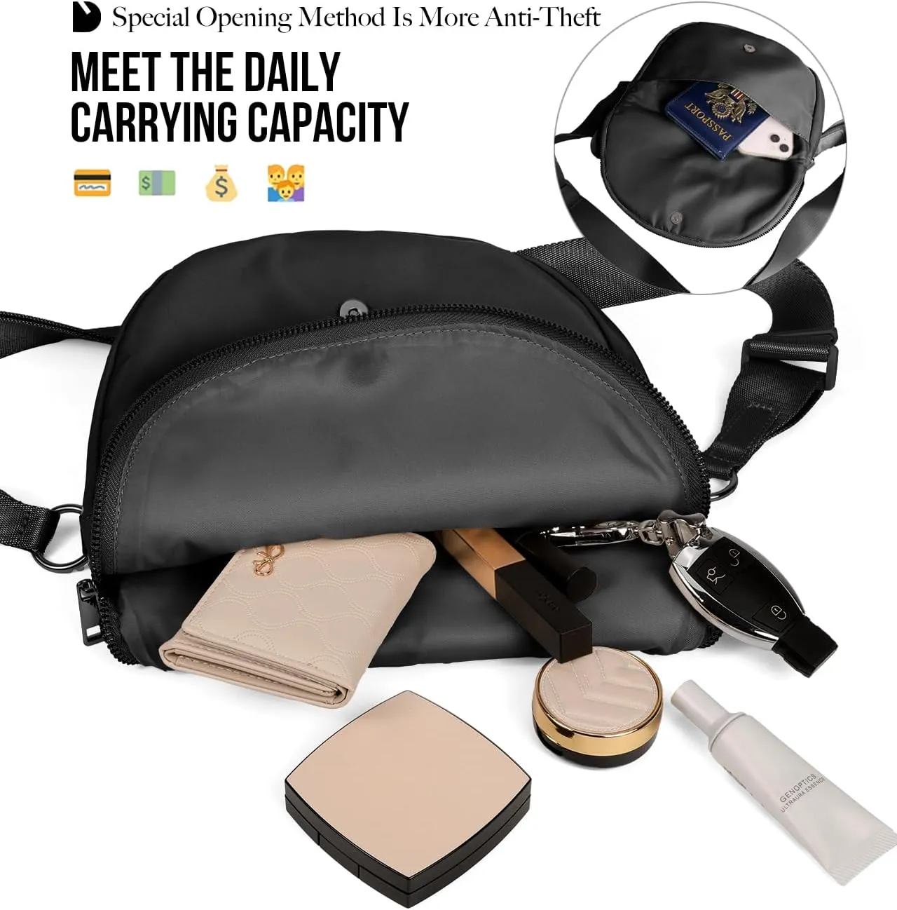 Crescent Bag for Women and Men, Fashion Medium Nylon Folding Crescent Moon Bag Single Shoulder Bag with Adjustable Strap