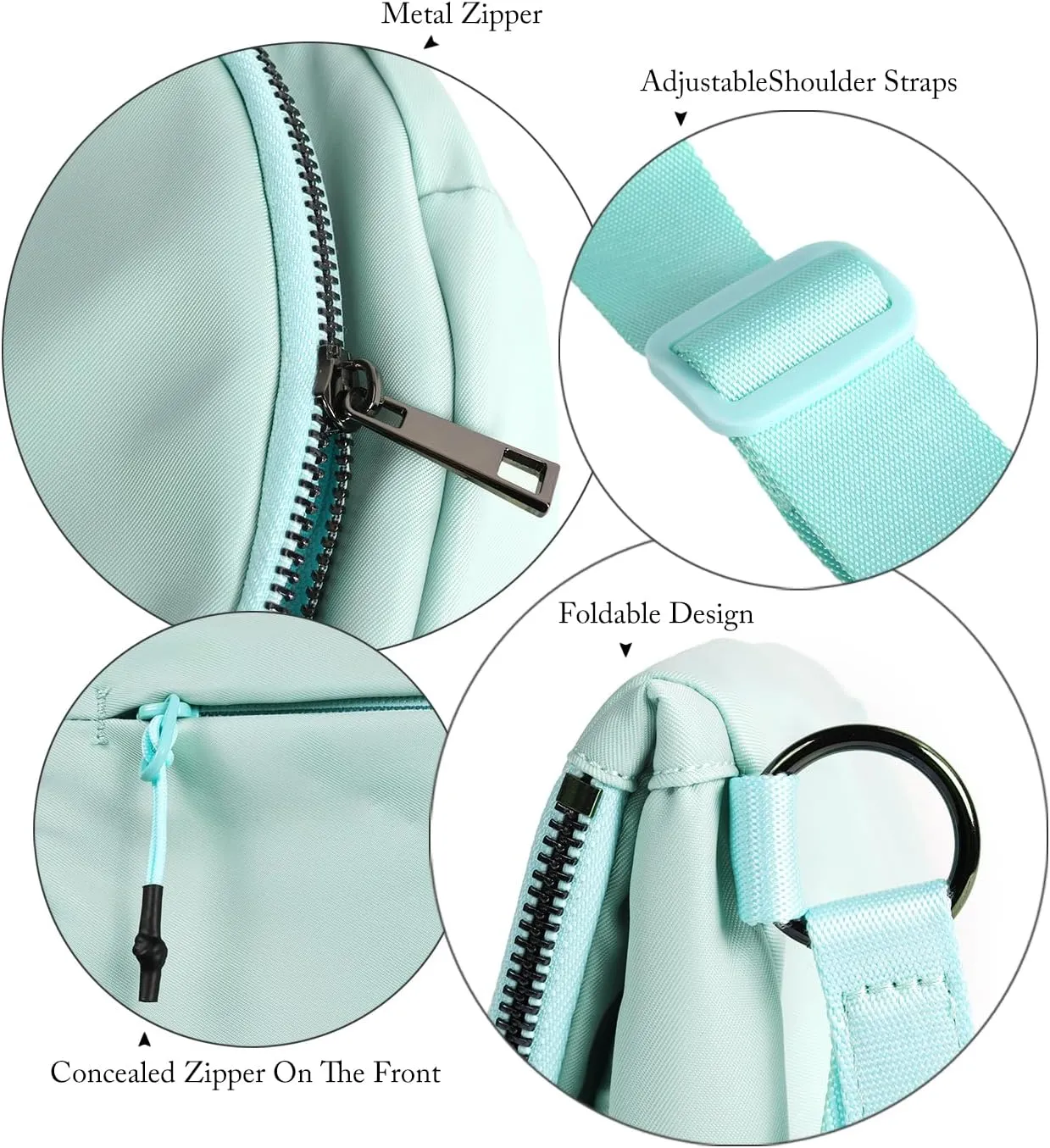 Crescent Bag for Women and Men, Fashion Medium Nylon Folding Crescent Moon Bag Single Shoulder Bag with Adjustable Strap