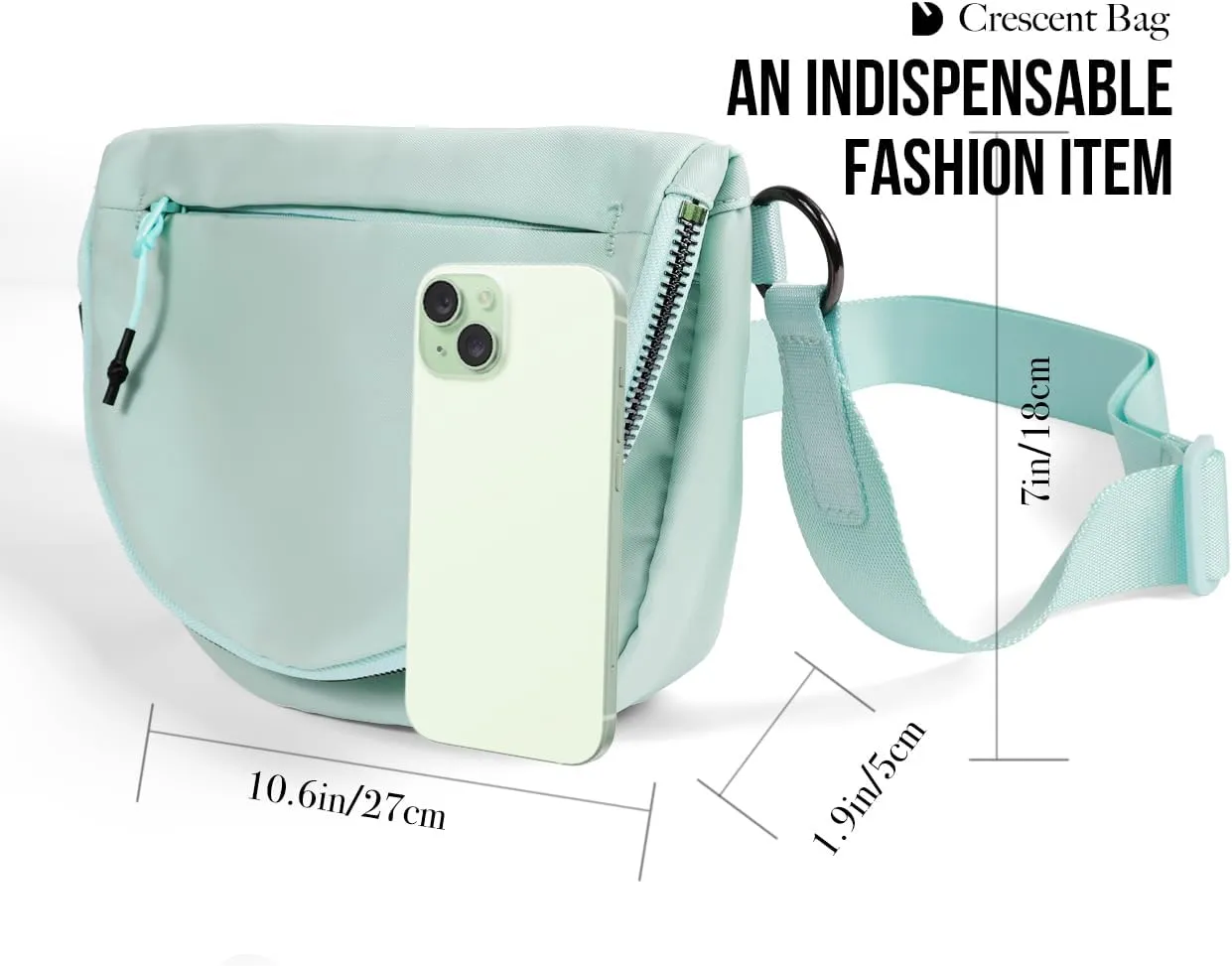 Crescent Bag for Women and Men, Fashion Medium Nylon Folding Crescent Moon Bag Single Shoulder Bag with Adjustable Strap