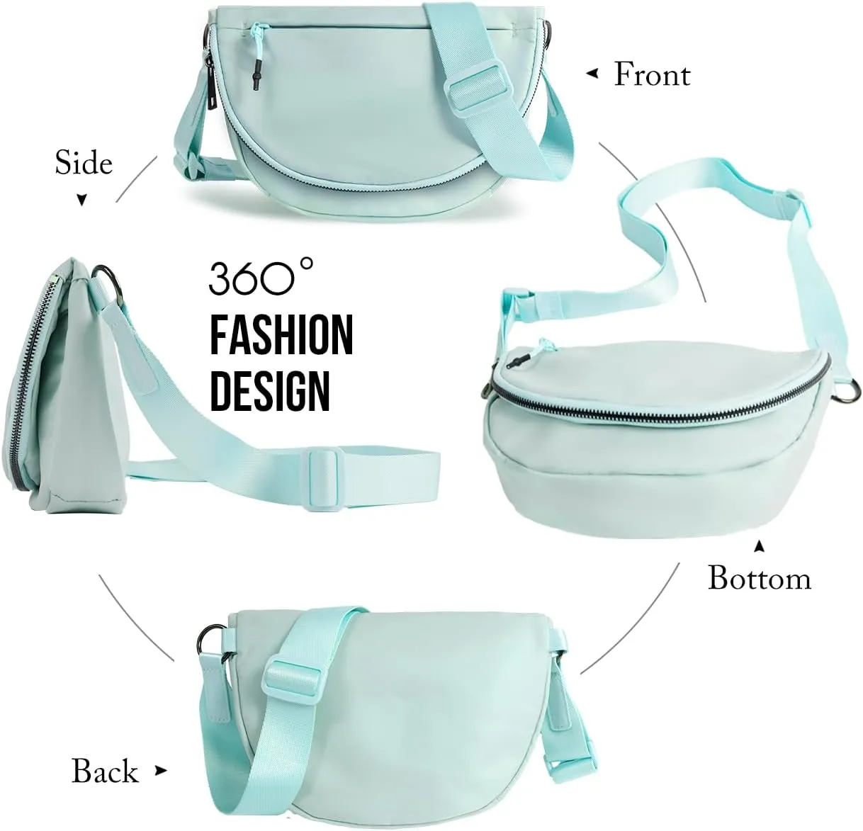 Crescent Bag for Women and Men, Fashion Medium Nylon Folding Crescent Moon Bag Single Shoulder Bag with Adjustable Strap