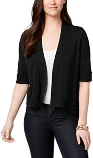 Cropped Button Detail Cardigan Deep Black S
