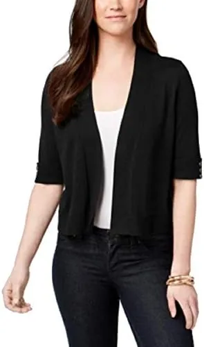 Cropped Button Detail Cardigan Deep Black S