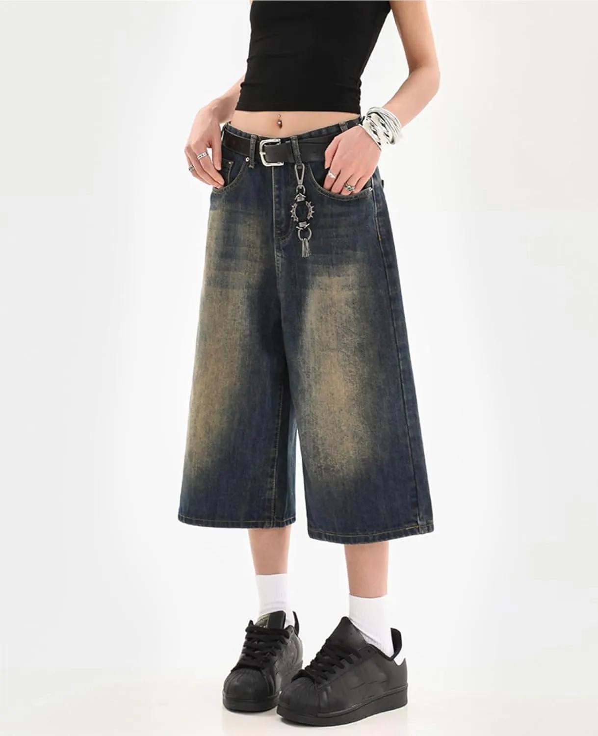 Cropped Jeans for Women Men High Waist Wide Leg Baggy Jorts Y2K Casual Denim Capris Pants Grunge Summer Clothes.