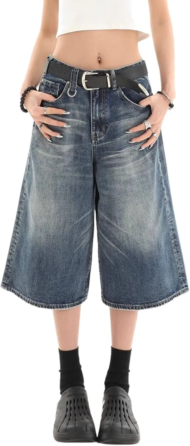 Cropped Jeans for Women Men High Waist Wide Leg Baggy Jorts Y2K Casual Denim Capris Pants Grunge Summer Clothes.