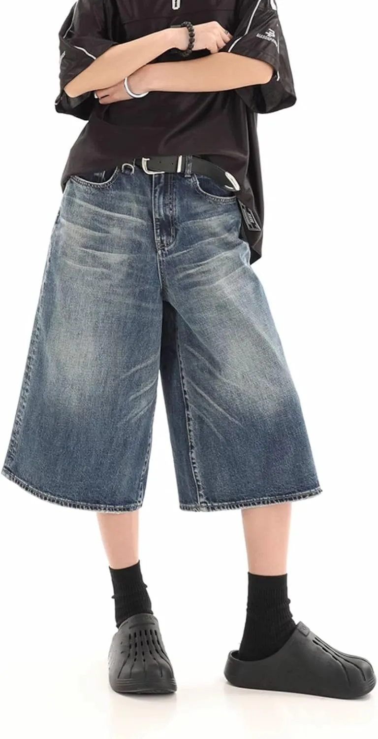 Cropped Jeans for Women Men High Waist Wide Leg Baggy Jorts Y2K Casual Denim Capris Pants Grunge Summer Clothes.