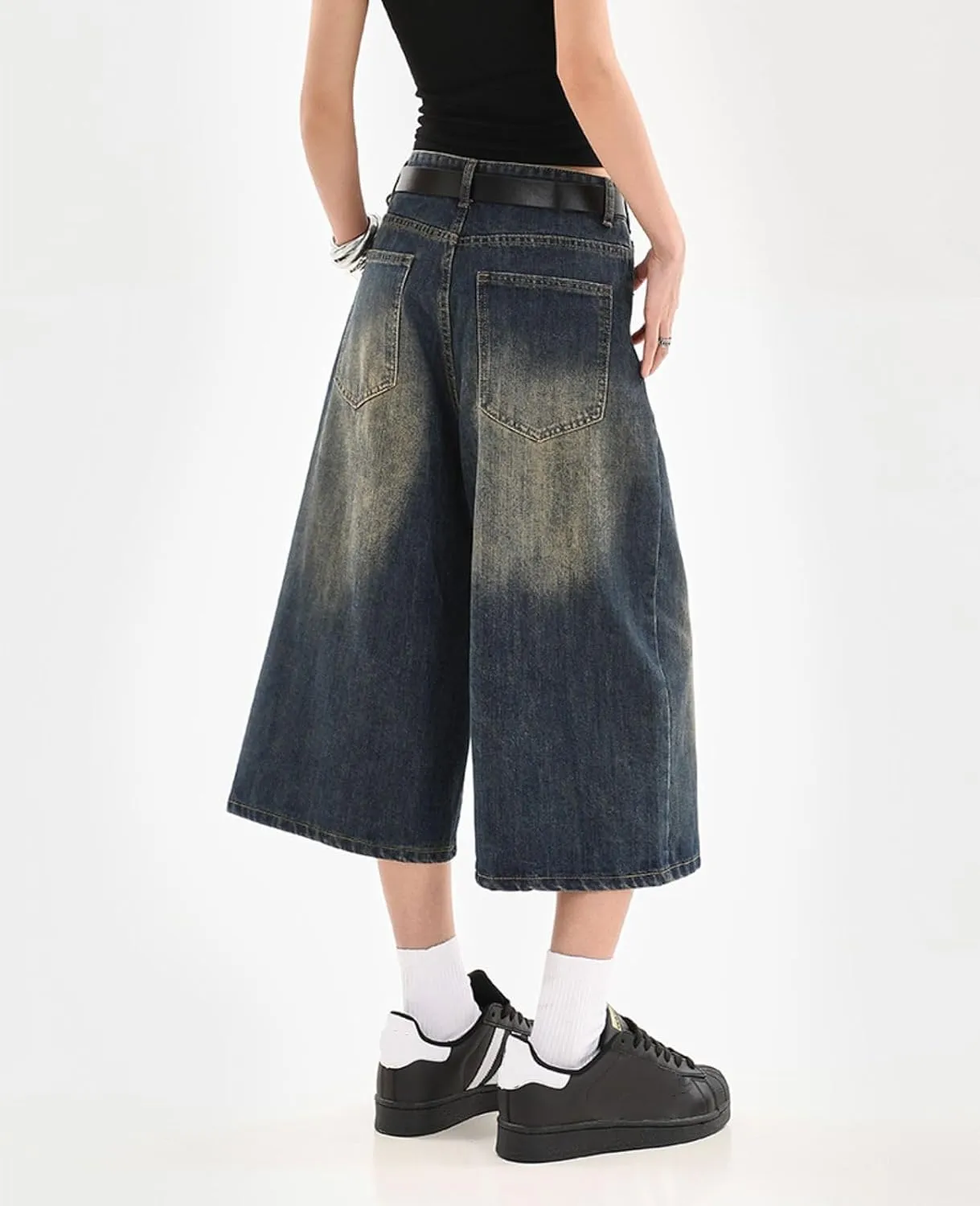 Cropped Jeans for Women Men High Waist Wide Leg Baggy Jorts Y2K Casual Denim Capris Pants Grunge Summer Clothes.