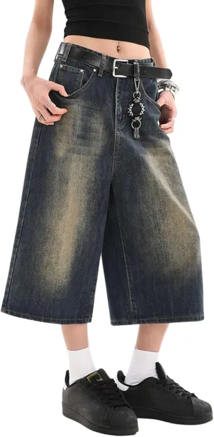 Cropped Jeans for Women Men High Waist Wide Leg Baggy Jorts Y2K Casual Denim Capris Pants Grunge Summer Clothes.