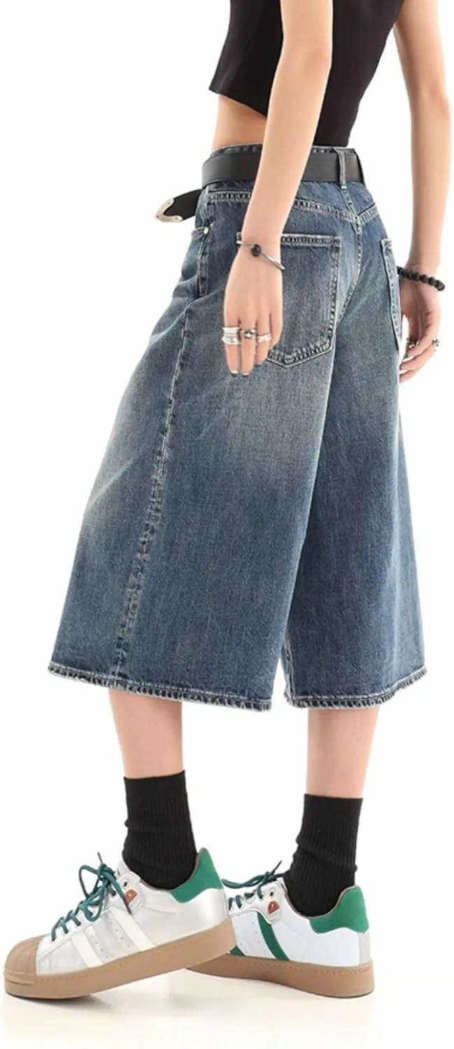 Cropped Jeans for Women Men High Waist Wide Leg Baggy Jorts Y2K Casual Denim Capris Pants Grunge Summer Clothes.