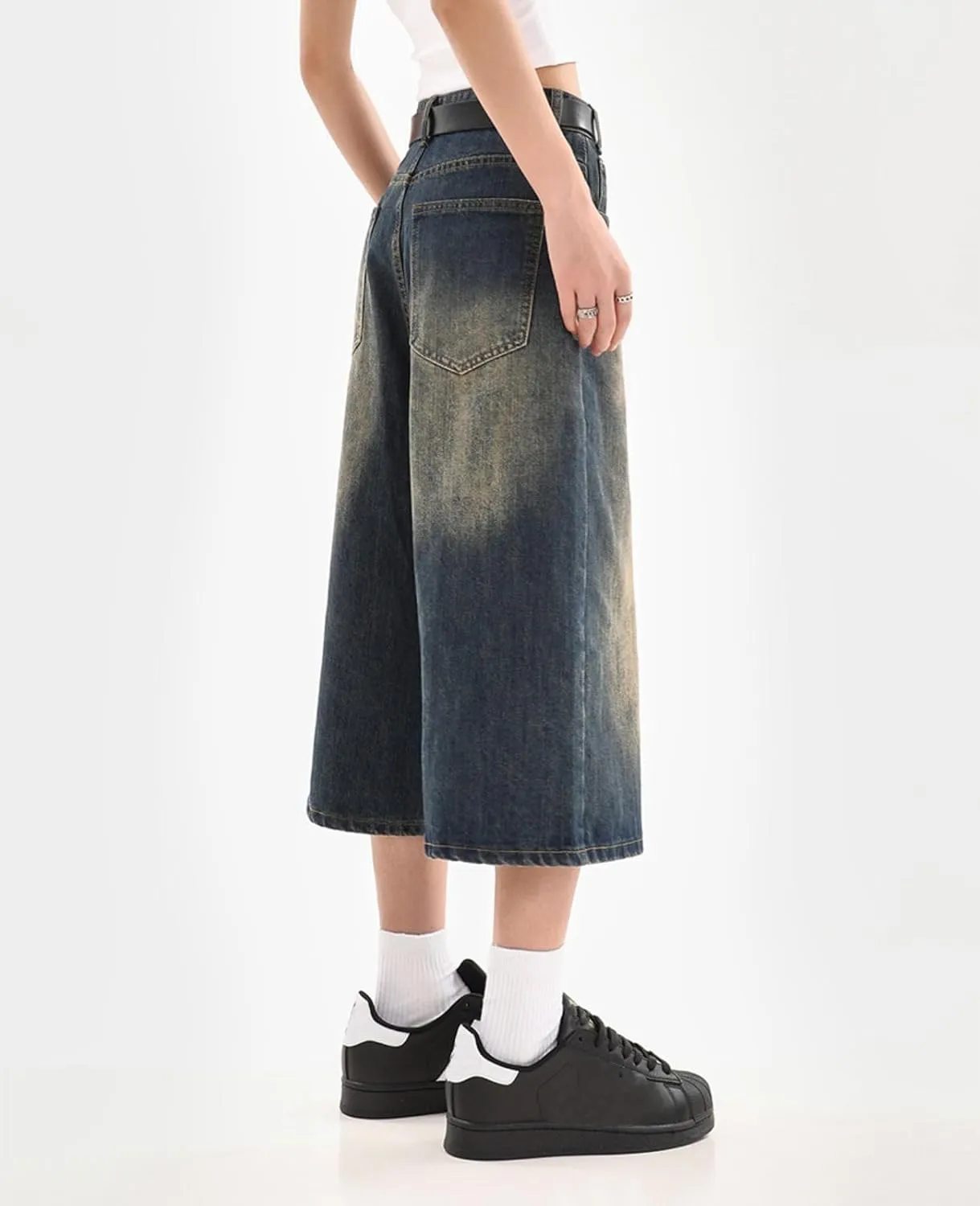 Cropped Jeans for Women Men High Waist Wide Leg Baggy Jorts Y2K Casual Denim Capris Pants Grunge Summer Clothes.