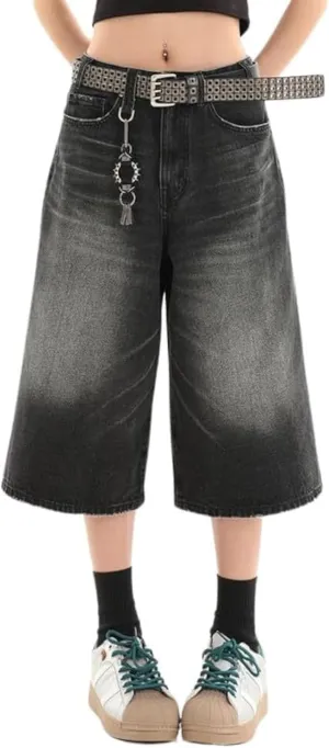Cropped Jeans for Women Men High Waist Wide Leg Baggy Jorts Y2K Casual Denim Capris Pants Grunge Summer Clothes.