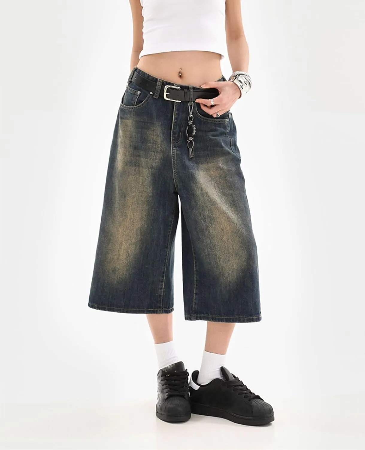 Cropped Jeans for Women Men High Waist Wide Leg Baggy Jorts Y2K Casual Denim Capris Pants Grunge Summer Clothes.