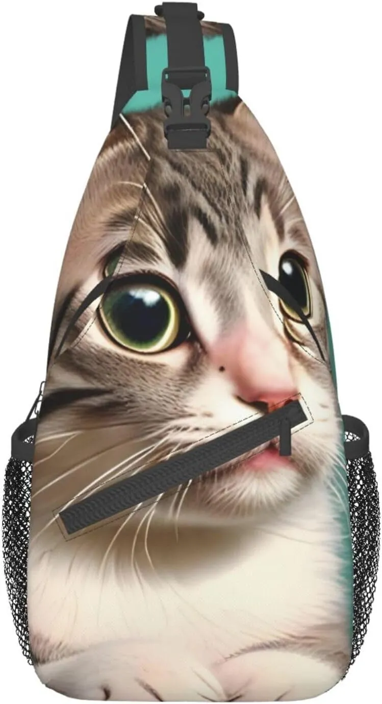 Cross chest bag diagonally A curious cat picture Suitable For Men And Women outdoor hiking Work Daily travel trips, Black, One Size