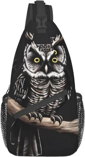 Cross chest bag diagonally Late Night Owl pattern Suitable For Men And Women outdoor hiking Work Daily travel trips, Black, One Size