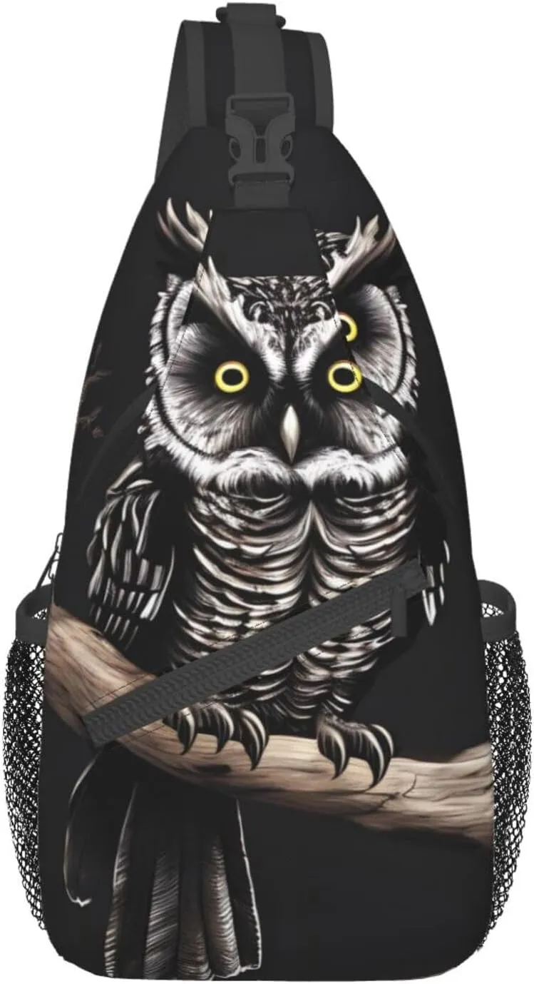 Cross chest bag diagonally Late Night Owl pattern Suitable For Men And Women outdoor hiking Work Daily travel trips, Black, One Size