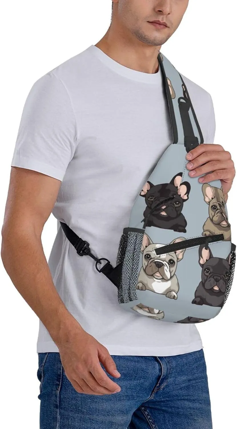 Cross Chest Bag Diagonally Sling Backpack Crossbody Shoulder Bag french bulldog Sling Bag Travel Hiking Daypack