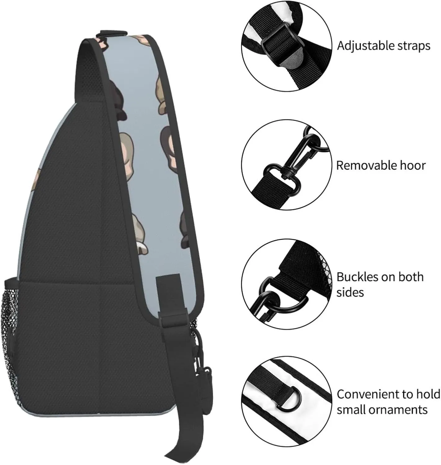Cross Chest Bag Diagonally Sling Backpack Crossbody Shoulder Bag french bulldog Sling Bag Travel Hiking Daypack
