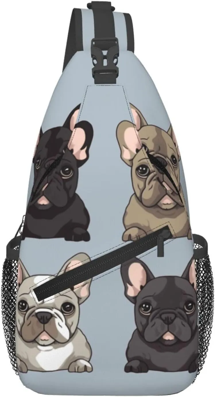Cross Chest Bag Diagonally Sling Backpack Crossbody Shoulder Bag french bulldog Sling Bag Travel Hiking Daypack
