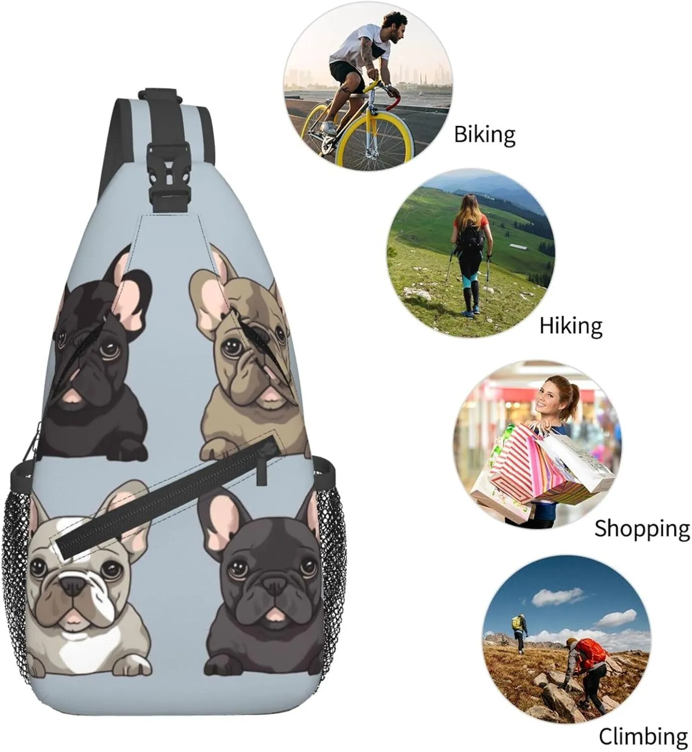 Cross Chest Bag Diagonally Sling Backpack Crossbody Shoulder Bag french bulldog Sling Bag Travel Hiking Daypack