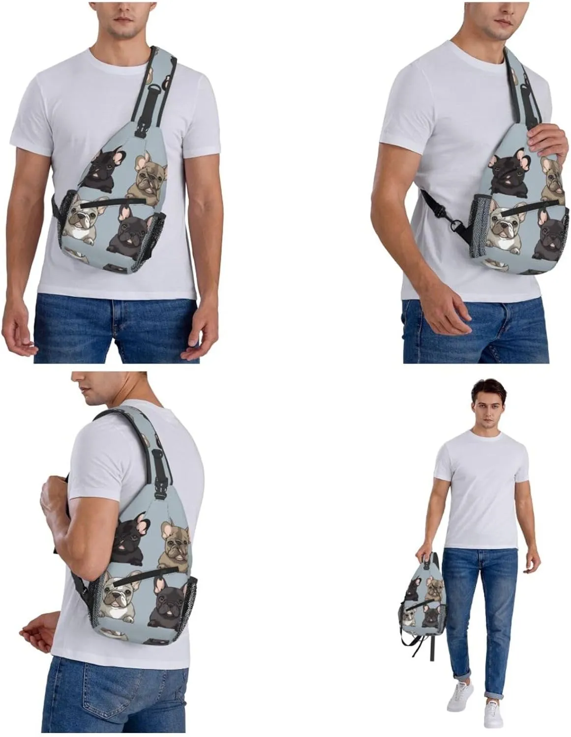 Cross Chest Bag Diagonally Sling Backpack Crossbody Shoulder Bag french bulldog Sling Bag Travel Hiking Daypack