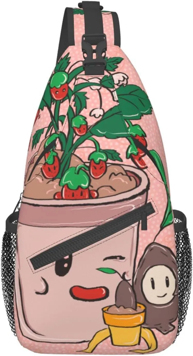 Cross chest bag diagonally Sunflower seeds and strawberries picture Suitable For Men And Women outdoor hiking Work Daily travel trips, Black, One Size