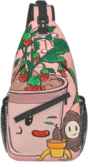 Cross chest bag diagonally Sunflower seeds and strawberries picture Suitable For Men And Women outdoor hiking Work Daily travel trips, Black, One Size