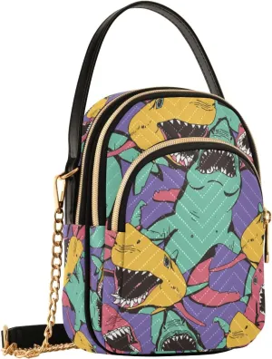 Crossbody Bag for Women, Angry Shark Phone Purse Detachable Chain Bag Shoulder Handbag Wallet