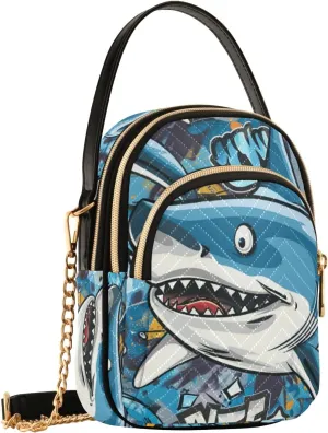 Crossbody Bag for Women, Big Angry Shark Phone Purse Detachable Chain Bag Shoulder Handbag Wallet