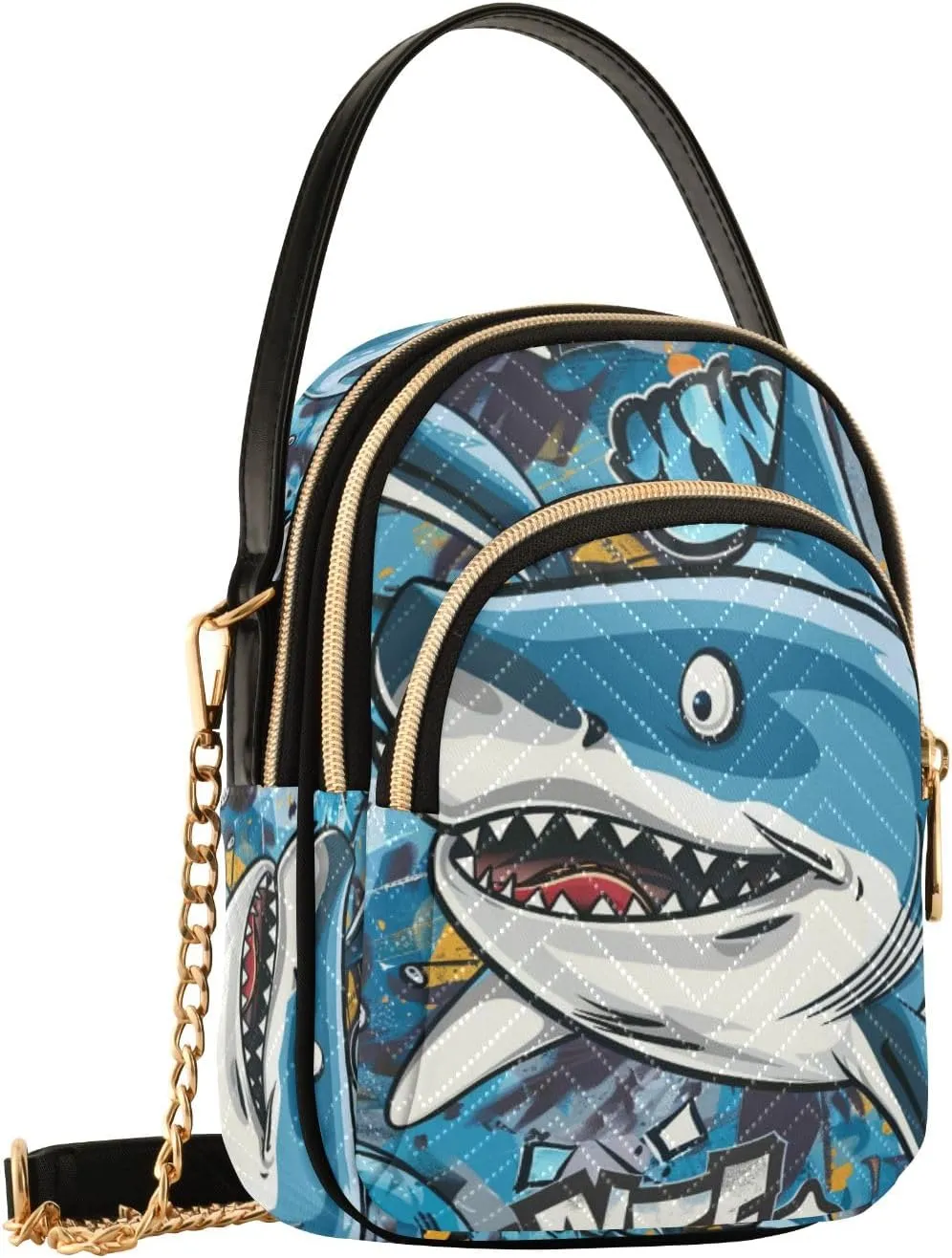 Crossbody Bag for Women, Big Angry Shark Phone Purse Detachable Chain Bag Shoulder Handbag Wallet