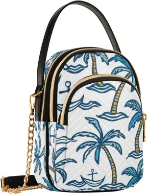 Crossbody Bag for Women, Blue Coconut Palm Spear Phone Purse Detachable Chain Bag Shoulder Handbag Wallet